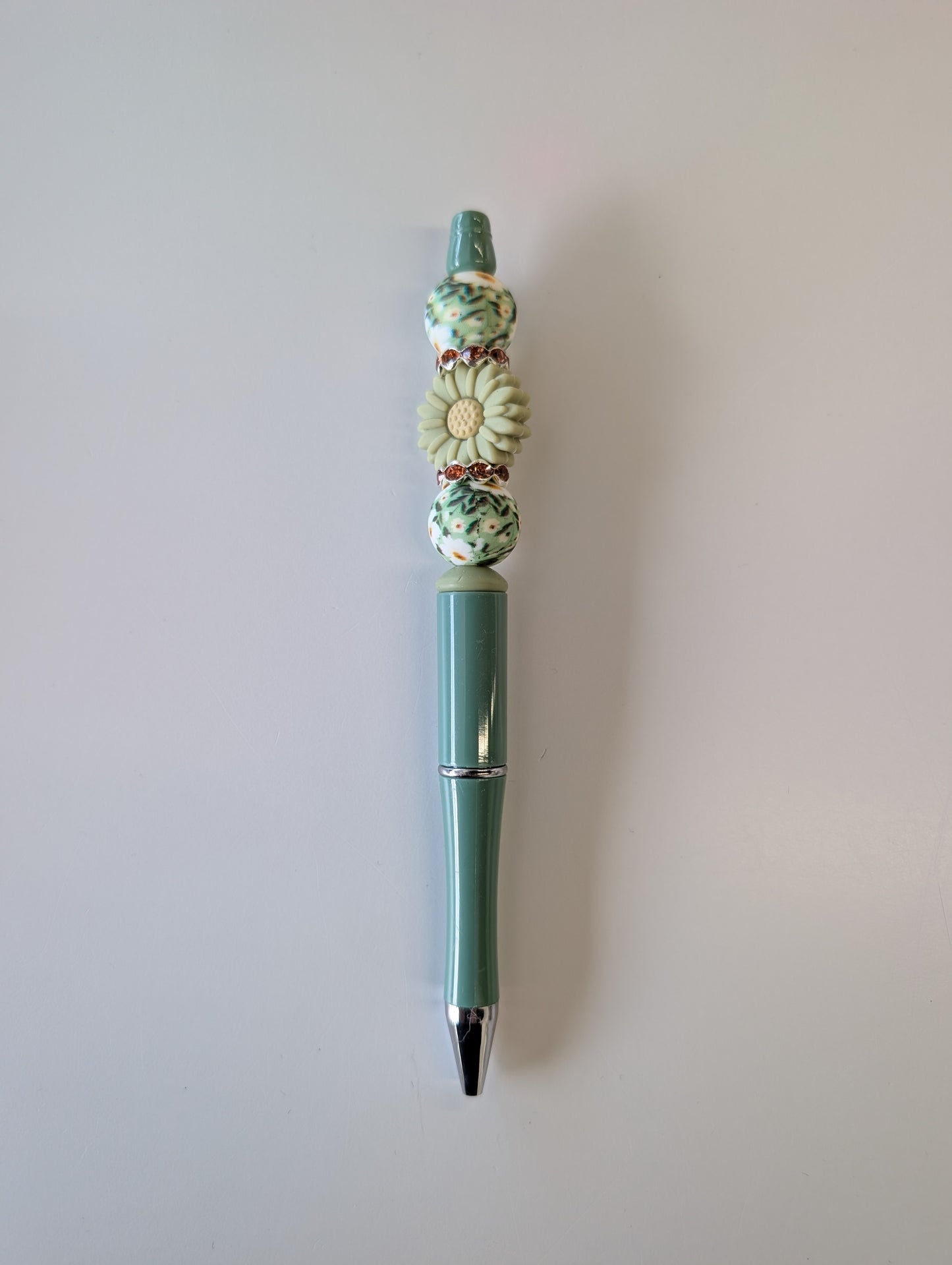 Stylo à bille fleurs vertes