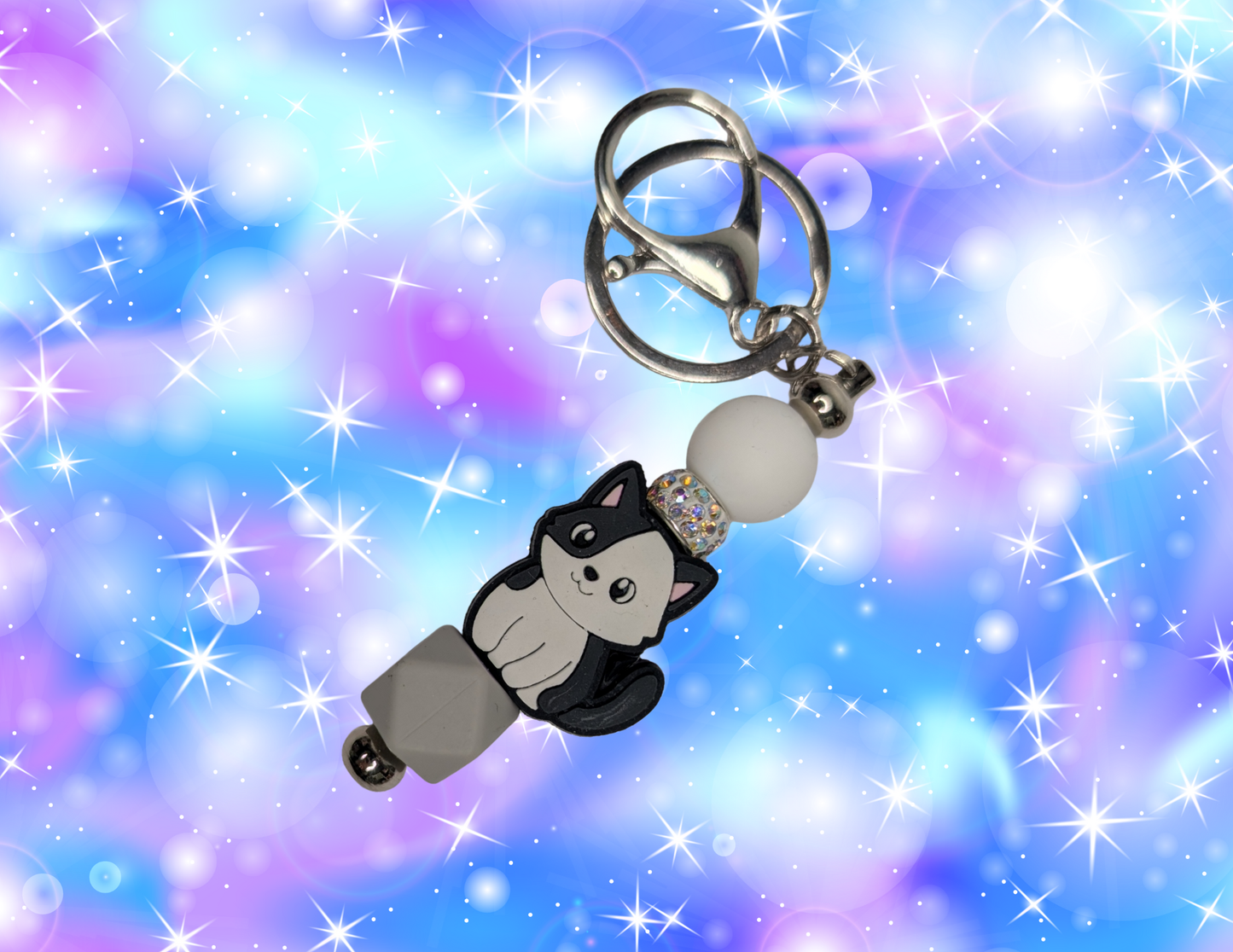 Porte clés chat noir et blanc