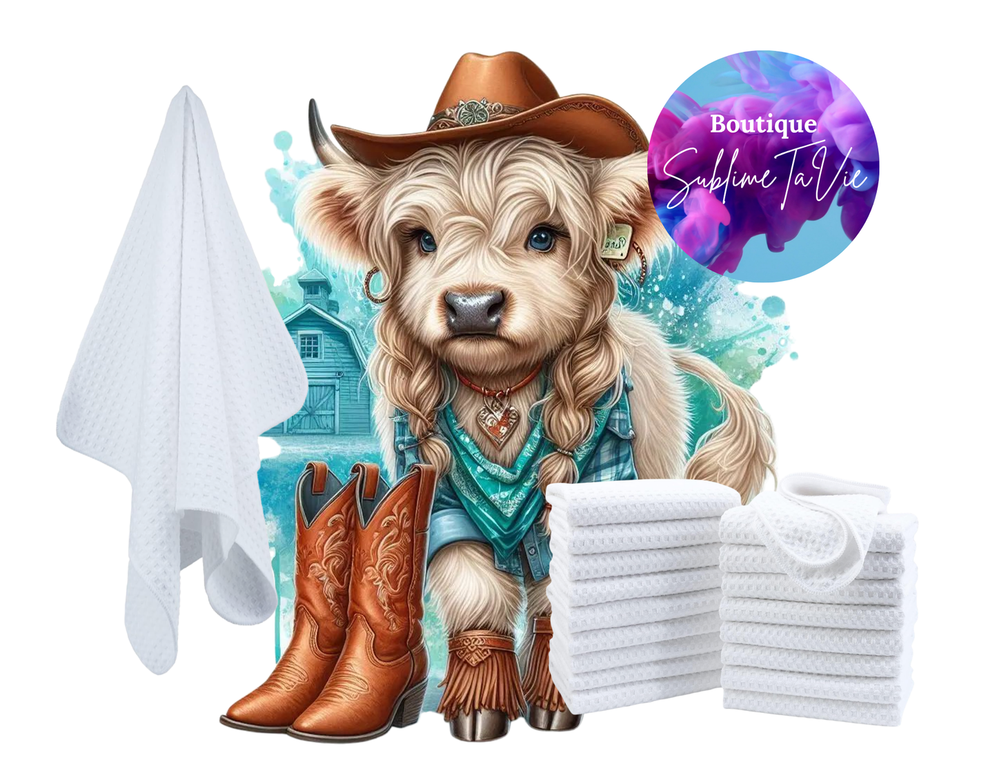 Serviette de cuisine vache cowgirl