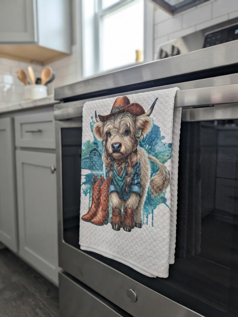Serviette de cuisine vache Highlands cowgirl