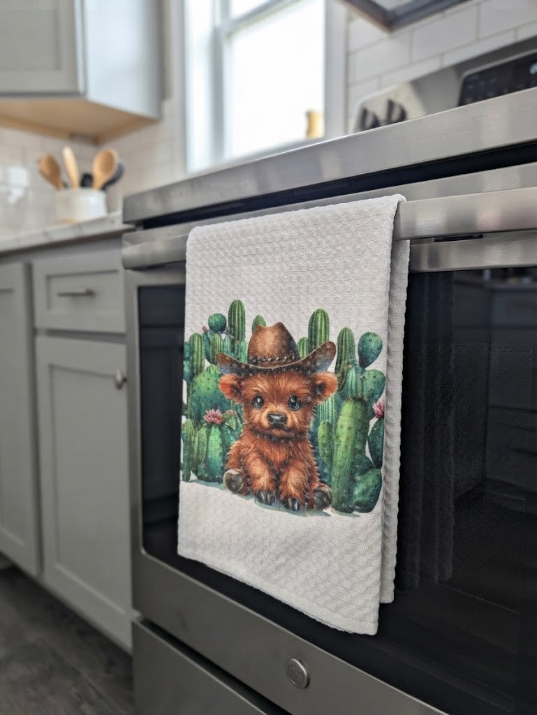 Serviette de cuisine vache Highlands cactus