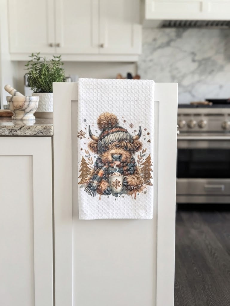 Serviette de cuisine vache Highlands noel