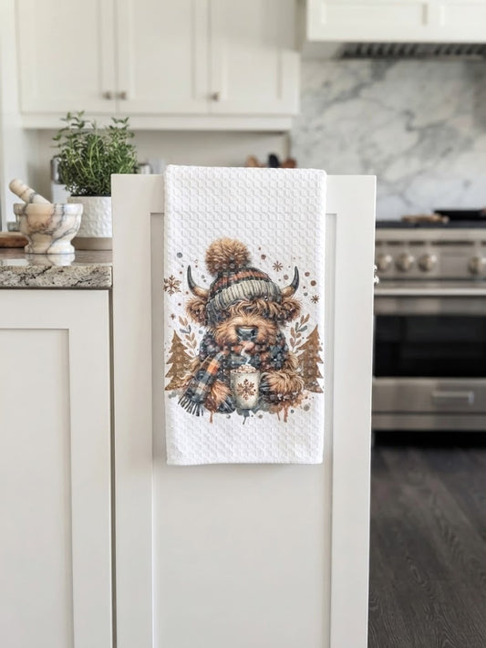 Serviette de cuisine vache Highlands noel