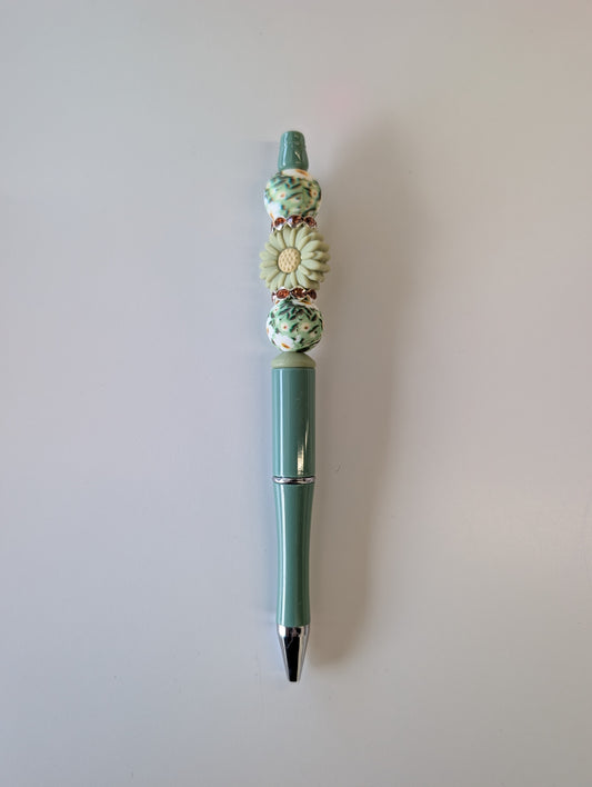 Stylo à bille fleurs vertes