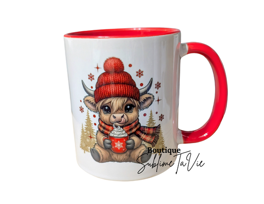 Tasse vache hivernale rouge