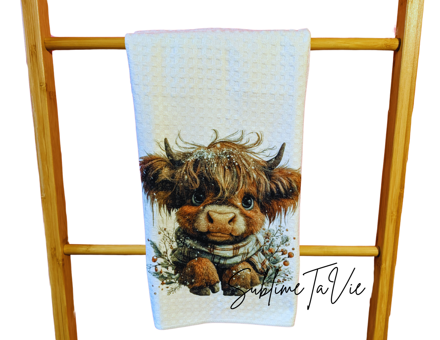 Serviette de cuisine bébé vache hivernale