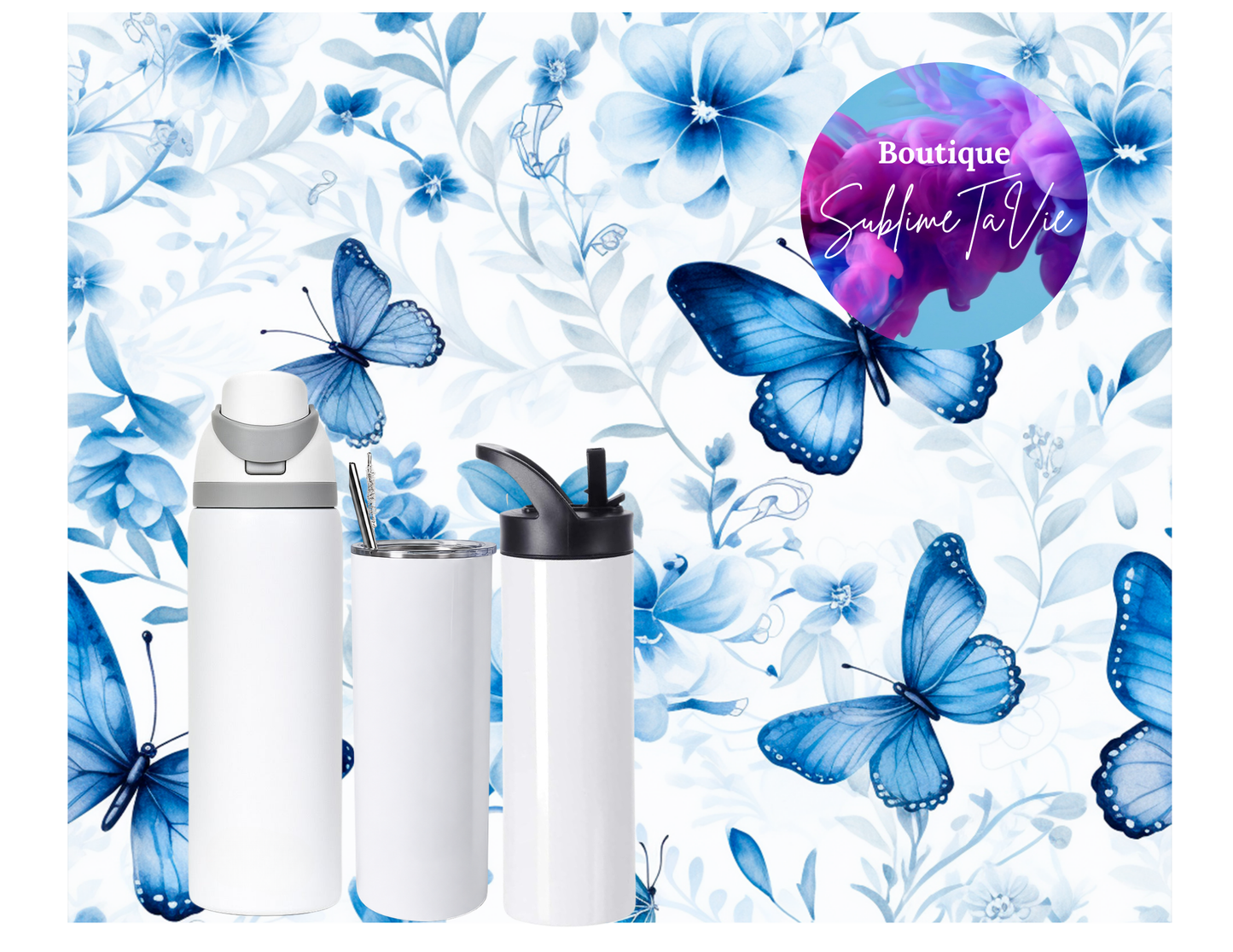 Tasse isotherme papillon bleu