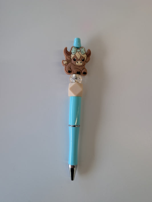 Stylo à bille vache Highland turquoise