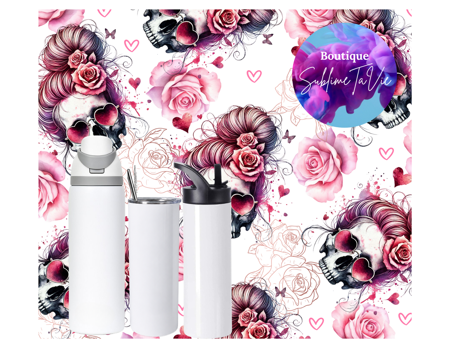 Tasse isotherme crâne rose