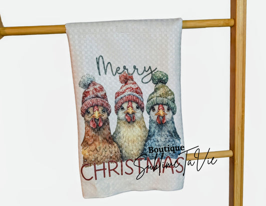 Serviette de cuisine poule de noël