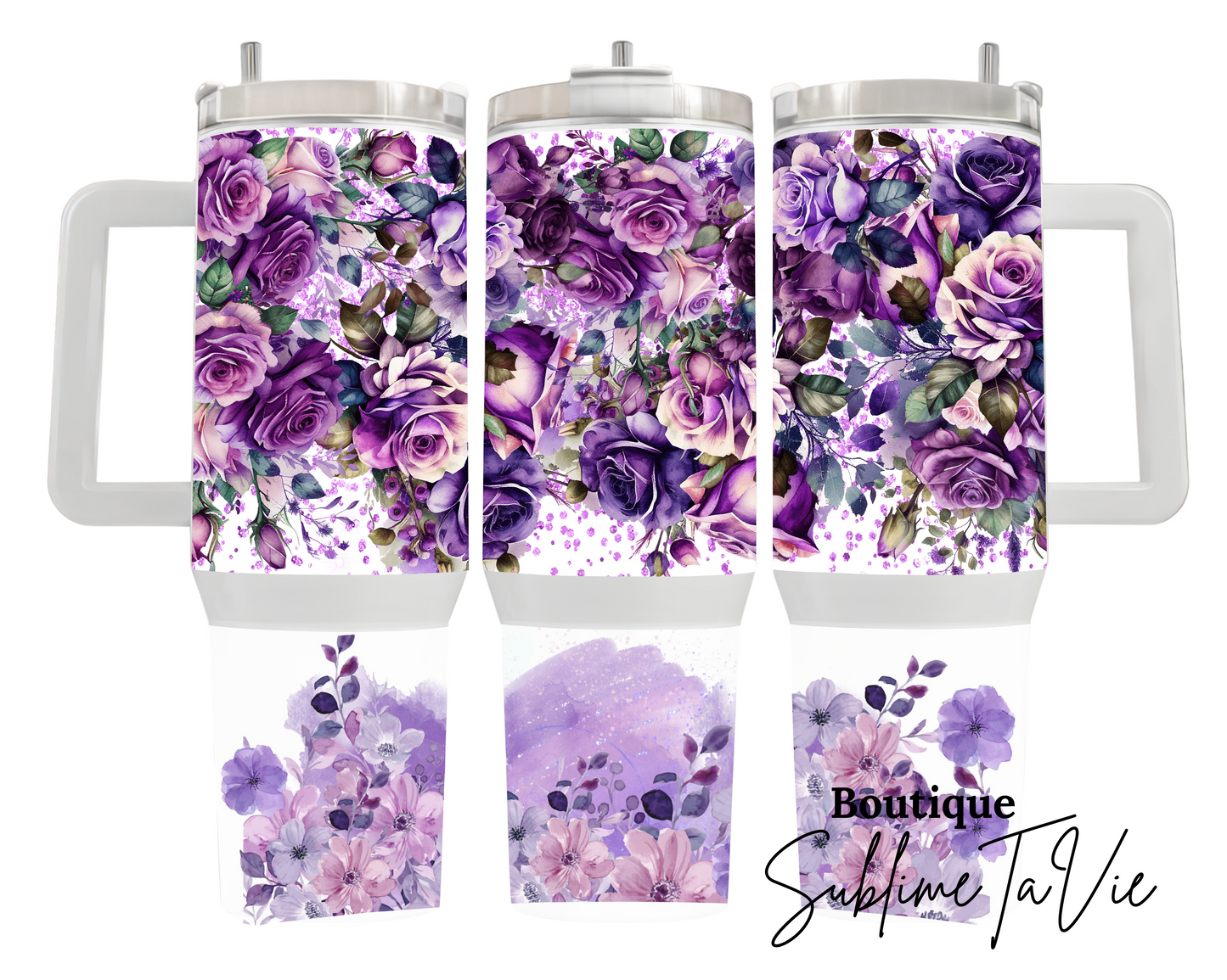 Tumbler 40oz fleurs mauves