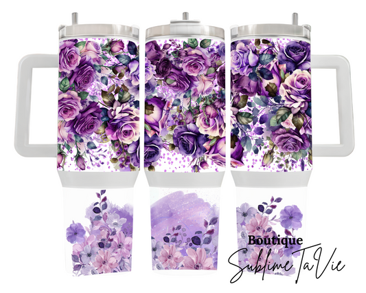 Tumbler 40oz fleurs mauves