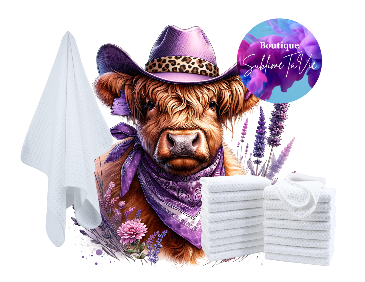 Serviette de cuisine vache mauve
