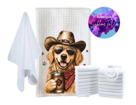 Serviette de cuisine Golden retriever cowboy