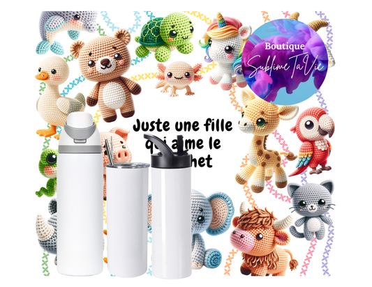 Tasse isotherme juste une fille qui aime le crochet